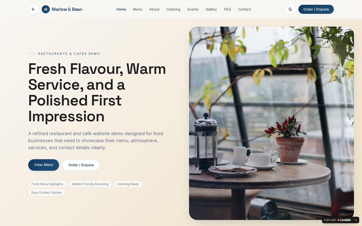 Restaurants & Cafés demonstration website